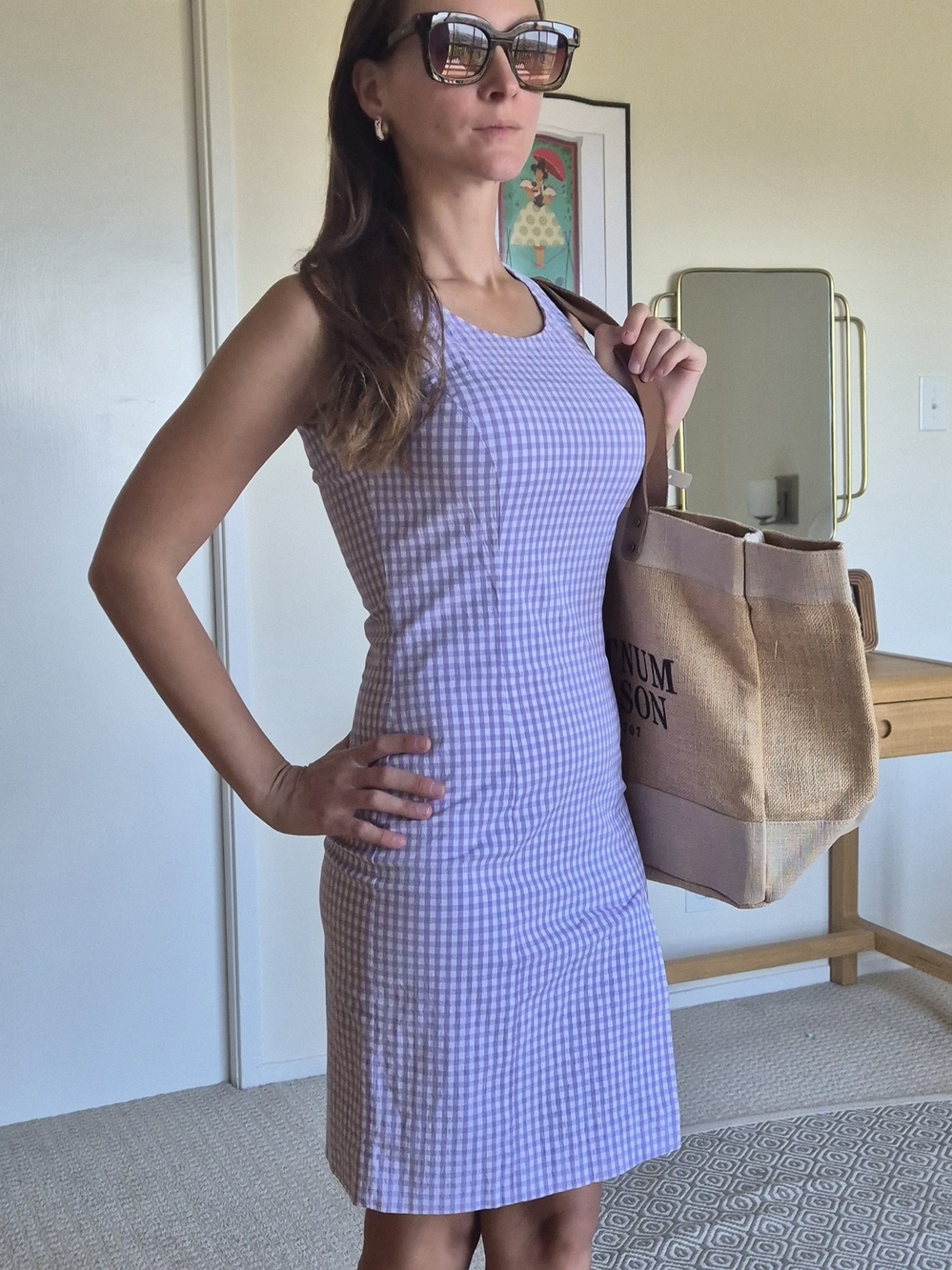 Vintage Alain Manoukian Lilac Gingham Check Dress – Size 38 Small